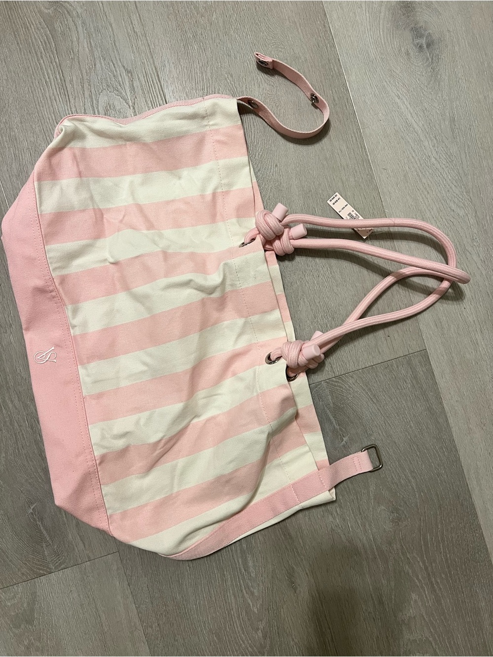 Victoria's Secret Pink and White Striped Tote Bag